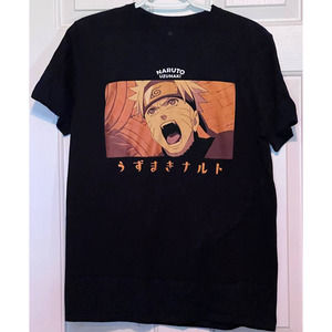 Shonen Jump Naruto Shippuden Uzumaki Yelling Men's Black Orange‎ T-Shirt Size M